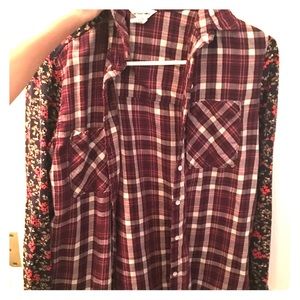 Maroon floral pattern flannel